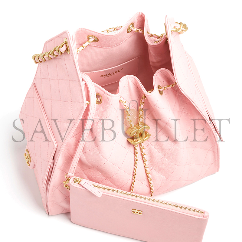 Ch*el 25 medium handbag grained calfskin & gold-tone metal light pink as5311 (40*30*15cm)